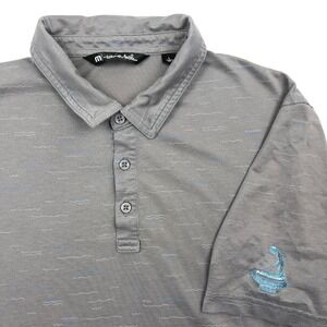 TravisMathew Mens Pinehurst 1895 Wave Print Polo Shirt Grey Blue Large L